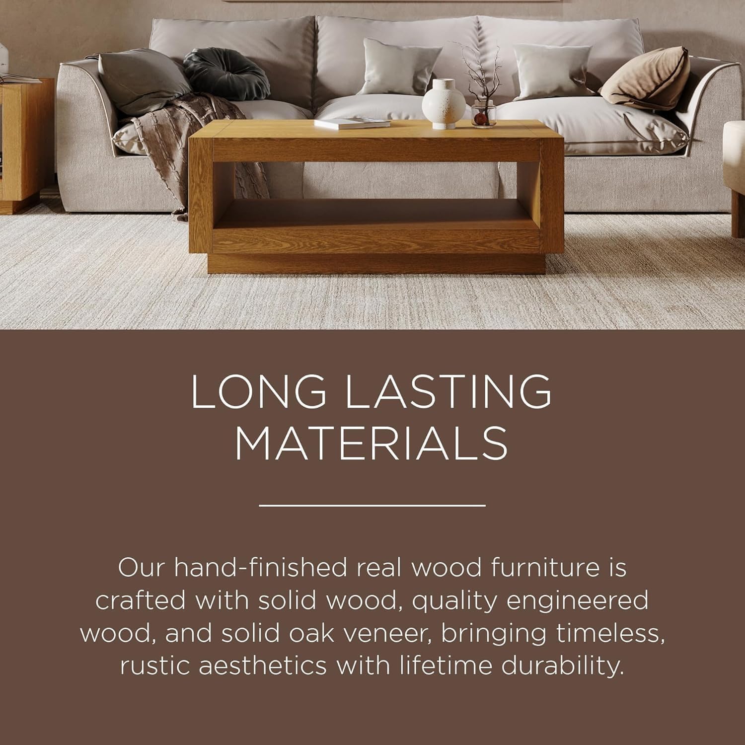 Maven Lane Artemis Large 2 Tier Contemporary Rectangle Wooden Center Coffee Table with Shelf Storage, Natural
