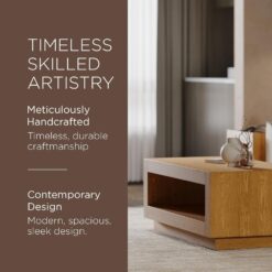 Maven Lane Artemis Large 2 Tier Contemporary Rectangle Wooden Center Coffee Table with Shelf Storage, Natural