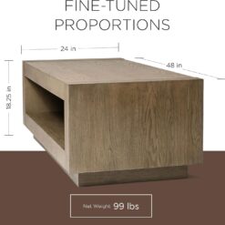 Maven Lane Artemis Large 2 Tier Contemporary Rectangle Wooden Center Coffee Table with Shelf Storage, Refined Grey