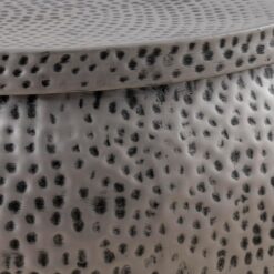 Modern Round Aluminum Hammered Embossed Texturing, Metal Drum Coffee Table with Removable Lid for Storage, Gray