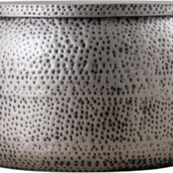 Modern Round Aluminum Hammered Embossed Texturing, Metal Drum Coffee Table with Removable Lid for Storage, Gray