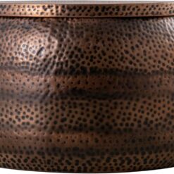 Modern Round Aluminum Hammered Embossed Texturing, Metal Drum Coffee Table with Removable Lid for Storage, Copper