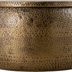 Modern Round Aluminum Hammered Embossed Texturing, Metal Drum Coffee Table with Removable Lid for Storage, Brass
