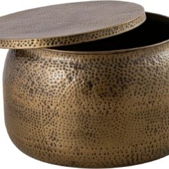 Modern Round Aluminum Hammered Embossed Texturing, Metal Drum Coffee Table with Removable Lid for Storage, Brass