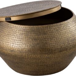 Modern Cylindrical Aluminum Hammered Embossed Texturing, Metal Drum Coffee Table with Removable Lid for Storage, Brass