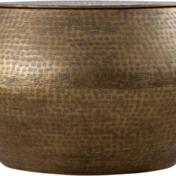 Modern Cylindrical Aluminum Hammered Embossed Texturing, Metal Drum Coffee Table with Removable Lid for Storage, Brass
