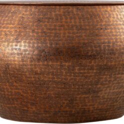 Modern Cylindrical Aluminum Hammered Embossed Texturing, Metal Drum Coffee Table with Removable Lid for Storage, Copper
