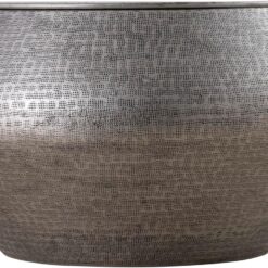 Modern Cylindrical Aluminum Hammered Embossed Texturing, Metal Drum Coffee Table with Removable Lid for Storage, Gray