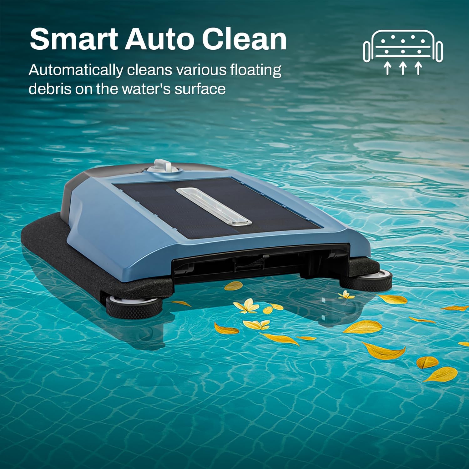 Betta Flex Solar-Powered Robotic Pool Skimmer – Cordless with Dual Cleaning Modes, Soft-Touch Pool Protection (Blue)