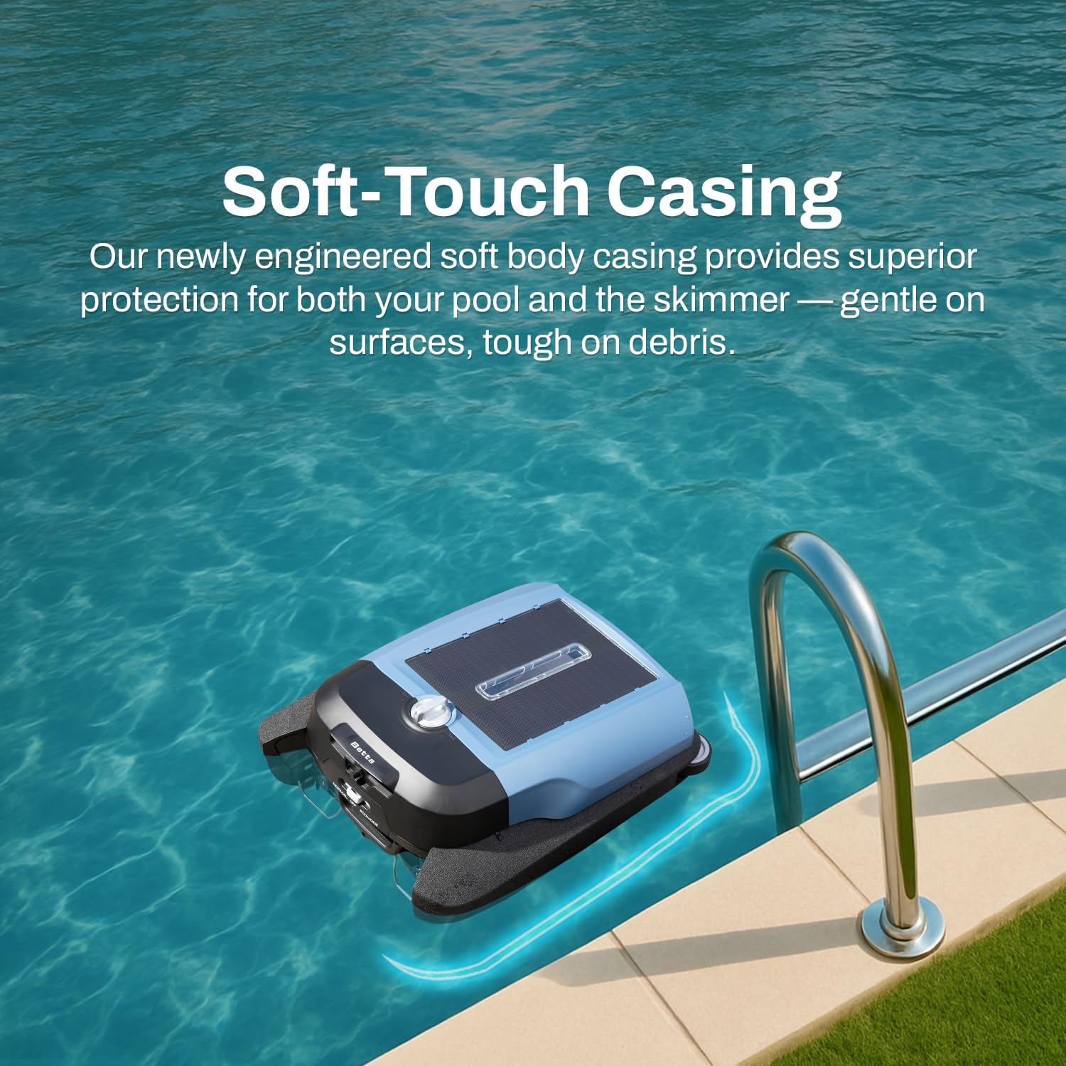 Betta Flex Solar-Powered Robotic Pool Skimmer – Cordless with Dual Cleaning Modes, Soft-Touch Pool Protection (Blue)