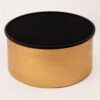 Modern Accent Cylindrical Round Coffee Table with Black Top and Hammered Gold Metal Base, Gold