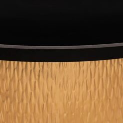 Modern Accent Cylindrical Round Coffee Table with Black Top and Hammered Gold Metal Base, Gold