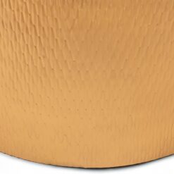 Modern Accent Cylindrical Round Coffee Table with Black Top and Hammered Gold Metal Base, Gold