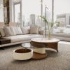 Luxury Solid Wood Coffee Table with Hidden Drawer, Fully Assembled Square Center Table for Living Room, Raised Edge Design, No Installation Needed, Premium Walnut Finish (Round Coffee Table)