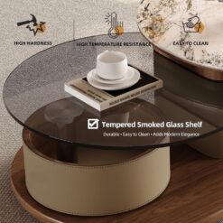 Luxury Solid Wood Coffee Table with Hidden Drawer, Fully Assembled Square Center Table for Living Room, Raised Edge Design, No Installation Needed, Premium Walnut Finish (Round Coffee Table)