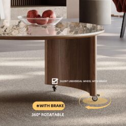 Luxury Solid Wood Coffee Table with Hidden Drawer, Fully Assembled Square Center Table for Living Room, Raised Edge Design, No Installation Needed, Premium Walnut Finish (Round Coffee Table)