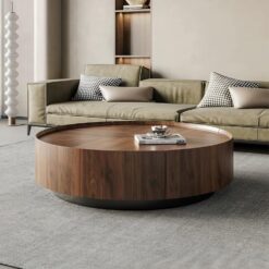ASTMZIO Luxury Solid Wood Coffee Table with Hidden Drawer, Premium Walnut Finish (35.43