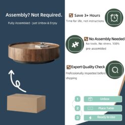 ASTMZIO Luxury Solid Wood Coffee Table with Hidden Drawer, Premium Walnut Finish (35.43