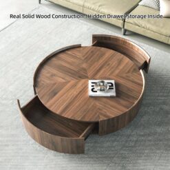 ASTMZIO Luxury Solid Wood Coffee Table with Hidden Drawer, Premium Walnut Finish (35.43