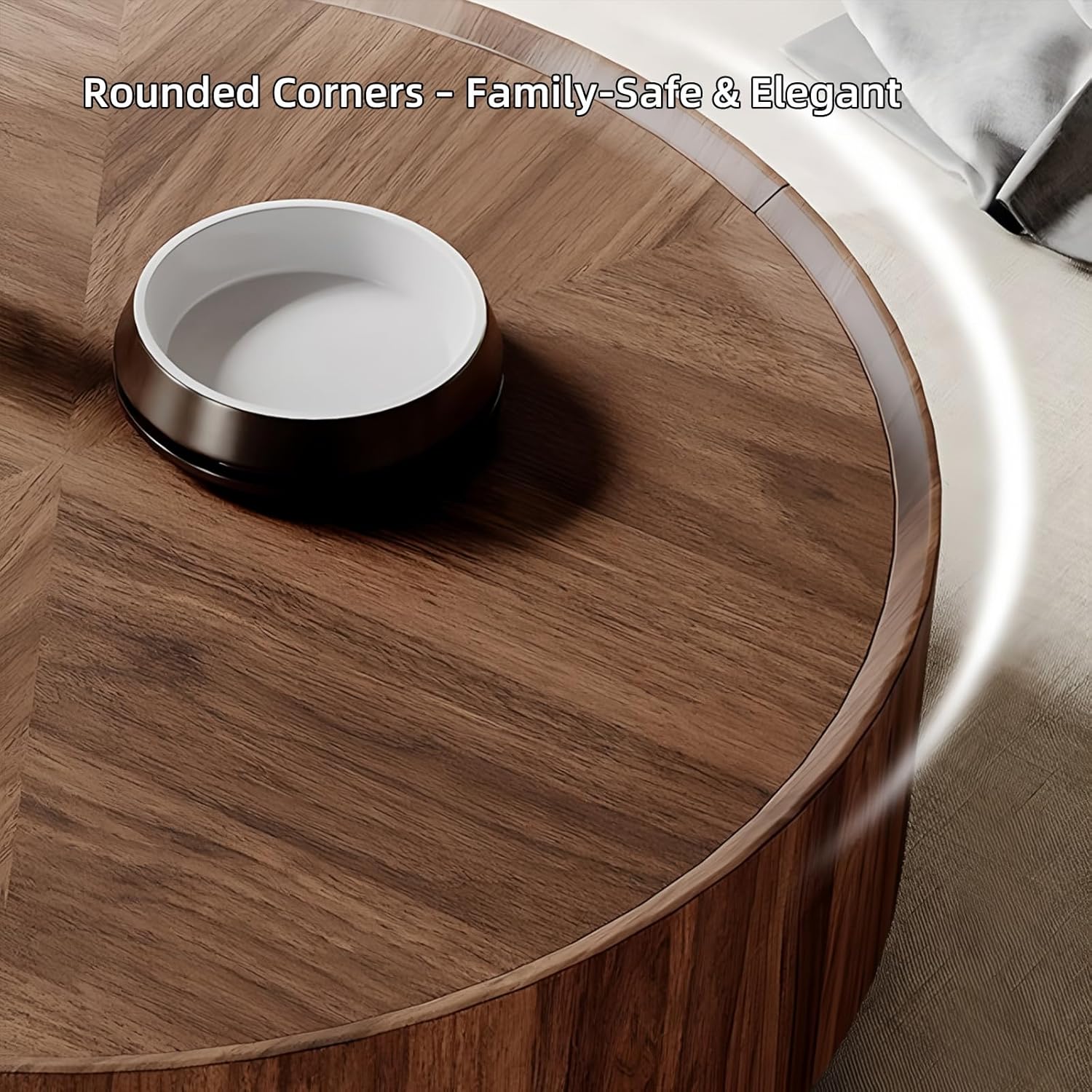 ASTMZIO Luxury Solid Wood Coffee Table with Hidden Drawer, Premium Walnut Finish (35.43" Round Coffee Table)