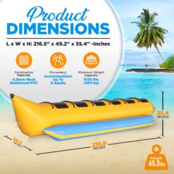 SereneLife Person Inflatable Banana Boat, Tough and Thick, Reinforced Seats and Foot Areas, 6 Riders