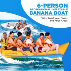 SereneLife Person Inflatable Banana Boat, Tough and Thick, Reinforced Seats and Foot Areas, 6 Riders