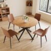 HIPIHOM 43.2"-59.1" Extendable Round Dining Table Set,w/ 4 PU Leather Chairs