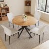 HIPIHOM 43.2"-59.1" Extendable Round Dining Table Set, Round Table for 4-6 Person, Oak Coffee Table w/Metal Legs