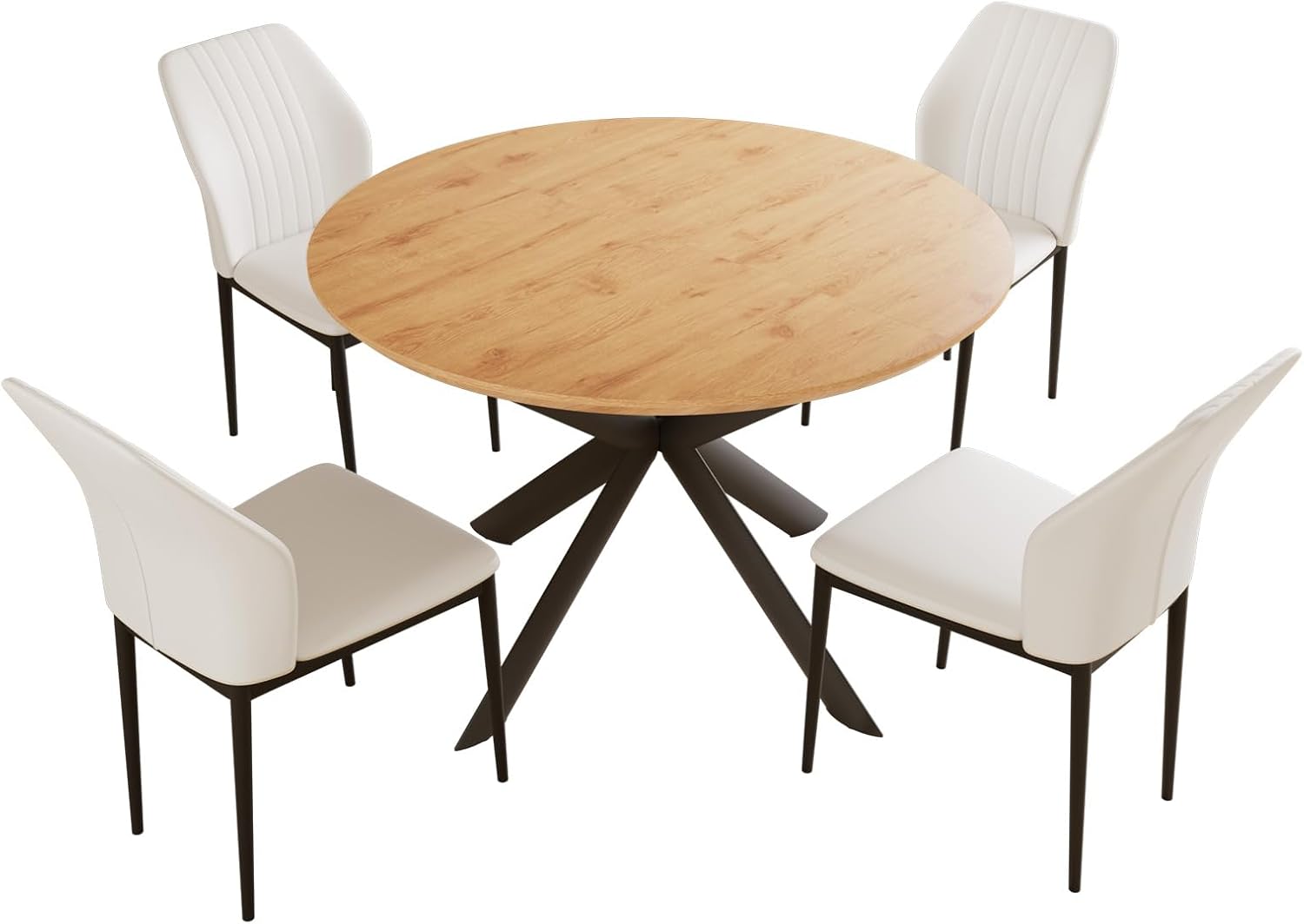 HIPIHOM 43.2"-59.1" Extendable Round Dining Table Set, Round Table for 4-6 Person, Oak Coffee Table w/Metal Legs