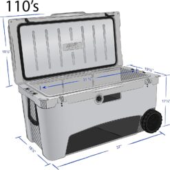 Original 110 Quart Ice Chest Heavy Duty High Performance Roto-Molded Commercial Grade Insulated Cooler with Wheels, White