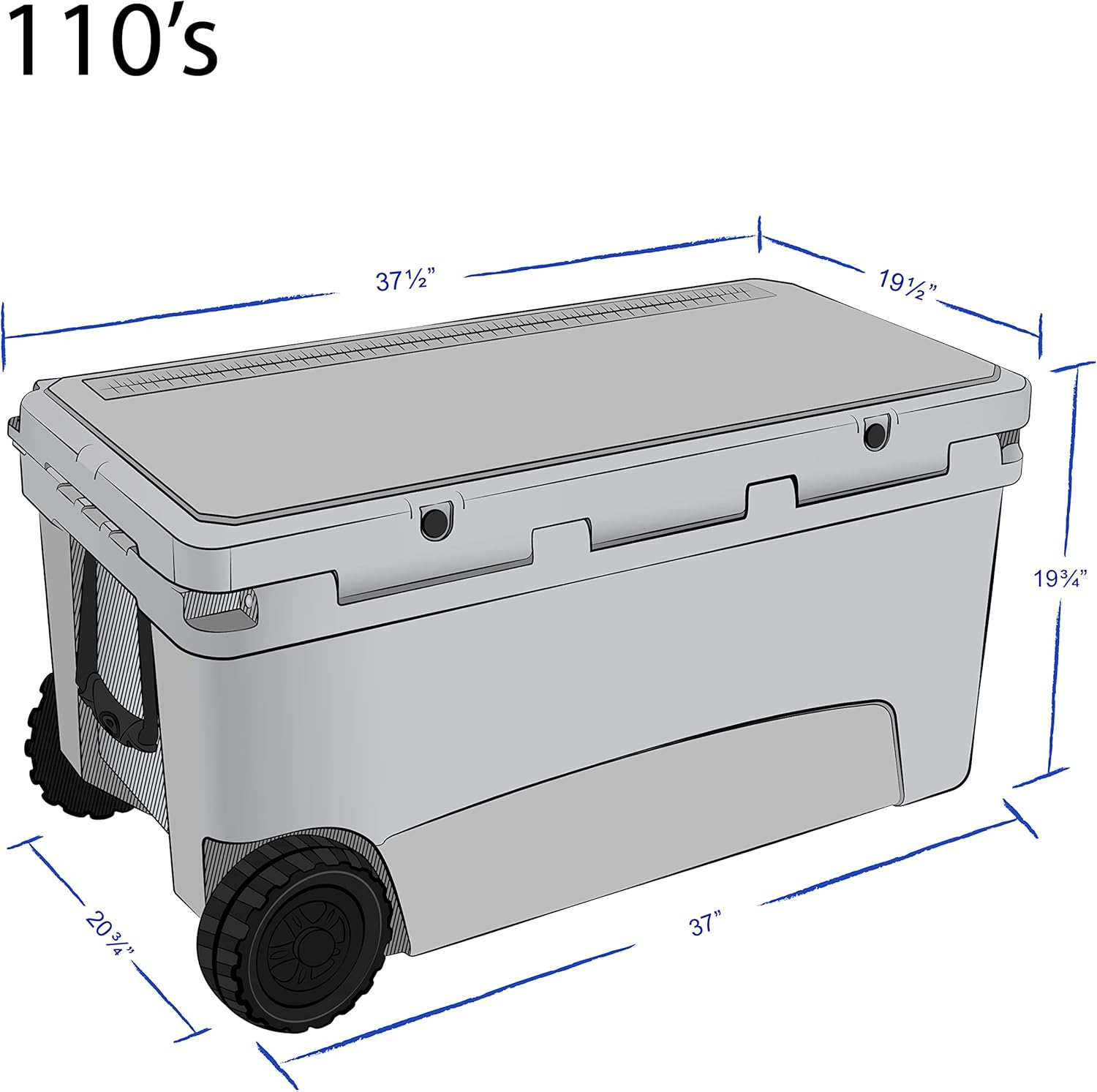 Original 110 Quart Ice Chest Heavy Duty High Performance Roto-Molded Commercial Grade Insulated Cooler with Wheels, Gray