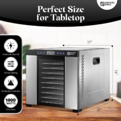 Magic Mill Food Dehydrator Machine, 11 Stainless Steel Trays, Adjustable Timer and Temperature Control, Safety Over Heat Protection