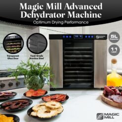 Magic Mill Food Dehydrator Machine, 11 Stainless Steel Trays, Adjustable Timer and Temperature Control, Safety Over Heat Protection