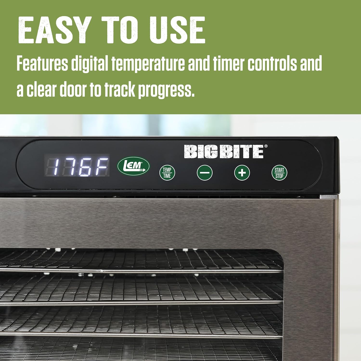LEM Products BigBite 16-Tray Stainless Steel Dehydrator, Includes Dryer Machine and 16 Trays, Silver