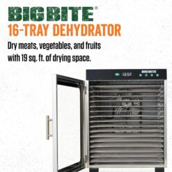 LEM Products BigBite 16-Tray Stainless Steel Dehydrator, Includes Dryer Machine and 16 Trays, Silver