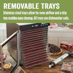 LEM Products BigBite 16-Tray Stainless Steel Dehydrator, Includes Dryer Machine and 16 Trays, Silver