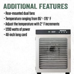 LEM Products BigBite 16-Tray Stainless Steel Dehydrator, Includes Dryer Machine and 16 Trays, Silver