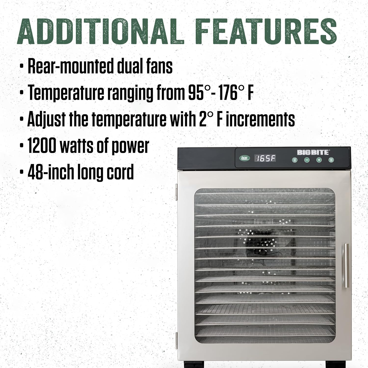 LEM Products BigBite 16-Tray Stainless Steel Dehydrator, Includes Dryer Machine and 16 Trays, Silver