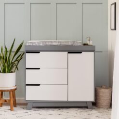 Babyletto Hudson 3-Drawer Changer Dresser with Removable Changing Tray in Grey and White, Greenguard Gold Certified