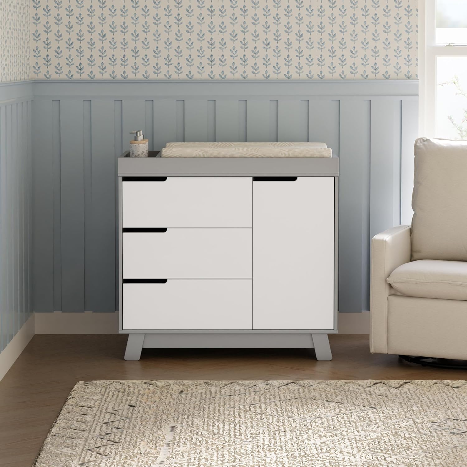 Babyletto Hudson 3-Drawer Changer Dresser with Removable Changing Tray in Grey and White, Greenguard Gold Certified