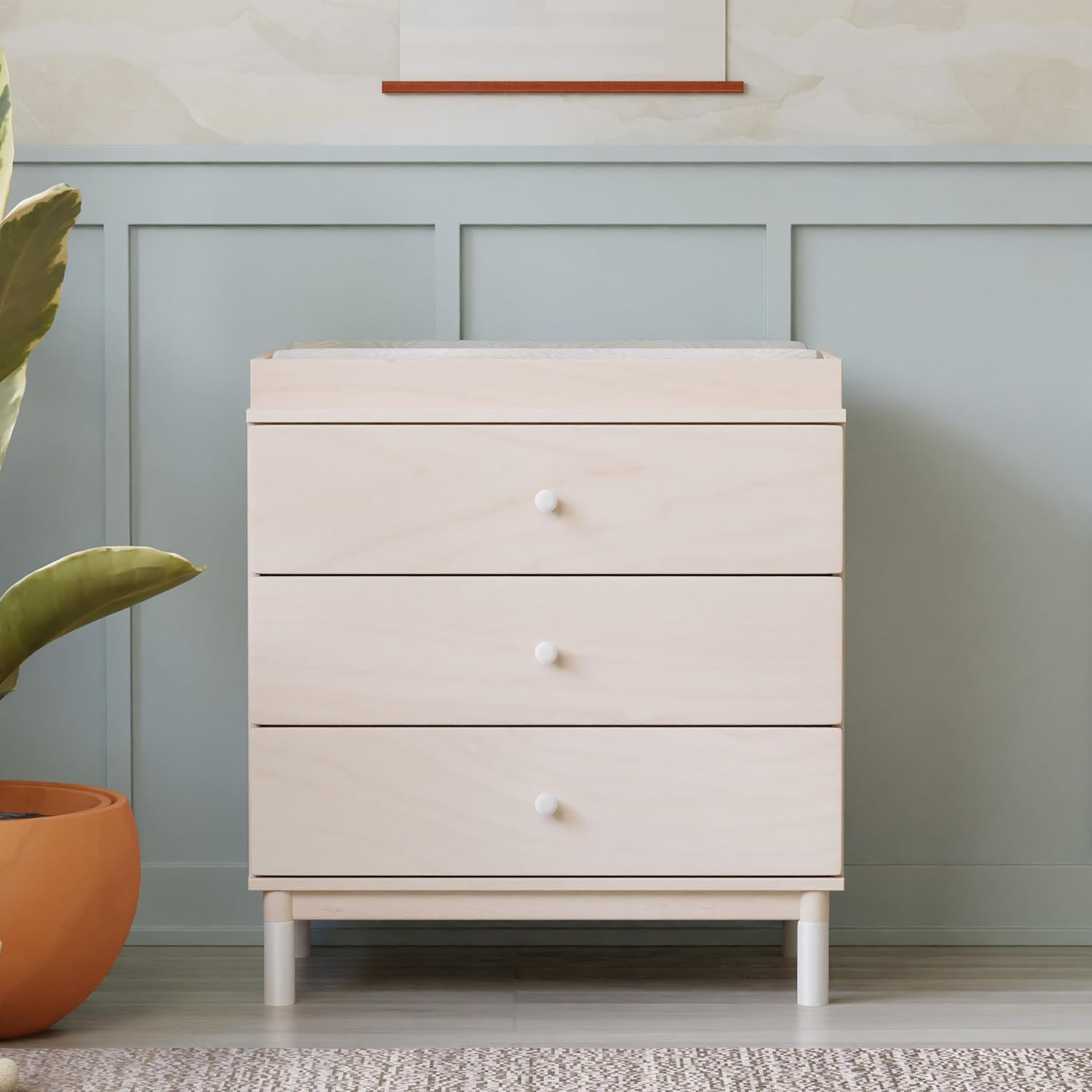 Babyletto Gelato 3-Drawer Changer Dresser with Removable Changing Tray in Washed Natural and White, Greenguard Gold Certified