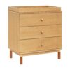 Babyletto Gelato 3-Drawer Changer Dresser with Removable Changing Tray in Honey with Vegan Tan Leather Feet, Greenguard Gold Certified