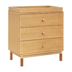 Babyletto Gelato 3-Drawer Changer Dresser with Removable Changing Tray in Honey with Vegan Tan Leather Feet, Greenguard Gold Certified