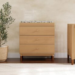 Babyletto Gelato 3-Drawer Changer Dresser with Removable Changing Tray in Honey with Vegan Tan Leather Feet, Greenguard Gold Certified