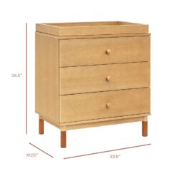 Babyletto Gelato 3-Drawer Changer Dresser with Removable Changing Tray in Honey with Vegan Tan Leather Feet, Greenguard Gold Certified