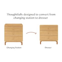 Babyletto Gelato 3-Drawer Changer Dresser with Removable Changing Tray in Honey with Vegan Tan Leather Feet, Greenguard Gold Certified