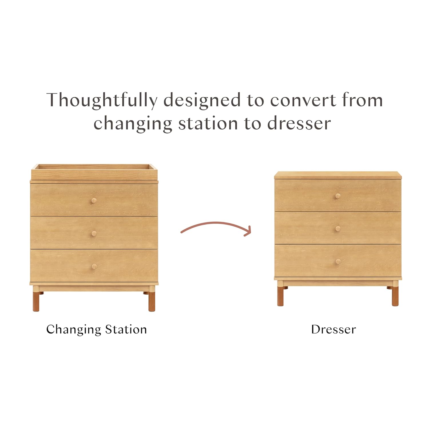 Babyletto Gelato 3-Drawer Changer Dresser with Removable Changing Tray in Honey with Vegan Tan Leather Feet, Greenguard Gold Certified