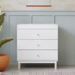 Babyletto Gelato 3-Drawer Changer Dresser with Removable Changing Tray in White and Washed Natural, Greenguard Gold Certified