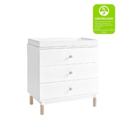 Babyletto Gelato 3-Drawer Changer Dresser with Removable Changing Tray in White and Washed Natural, Greenguard Gold Certified