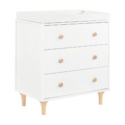 Babyletto Lolly 3-Drawer Changer Dresser with Removable Changing Tray in White and Natural, Greenguard Gold Certified